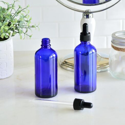 Youngever 16 Pack 4 Ounce Glass Dropper Bottles for Essential Oil, 2 Stainless Steel Mini Funnels (Blue) in Saudi Arabia