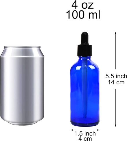 Youngever 16 Pack 4 Ounce Glass Dropper Bottles for Essential Oil, 2 Stainless Steel Mini Funnels (Blue) in Saudi Arabia