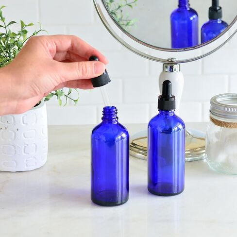 Youngever 16 Pack 4 Ounce Glass Dropper Bottles for Essential Oil, 2 Stainless Steel Mini Funnels (Blue) in Saudi Arabia