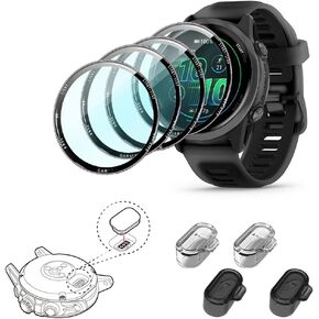 Compatible for Garmin Forerunner 570 42mm Screen Protector & Charge Dust Plug Kit Bubble-Free Shockproof TPU Protective Film [It's Not Glass](Not for 570-47mm) 4+4 Pack in Kuwait
