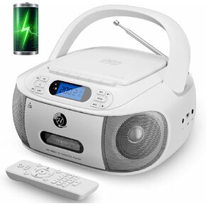 CD Cassette Player Combo, Hernpark Rechargeable Boombox with Bluetooth 5.1, Tape Recording, FM Radio, Super Bass, Stereo Sound, Aux/USB Drive, Headphones Jack, Boom Box for Indoor Outdoor in Kuwait