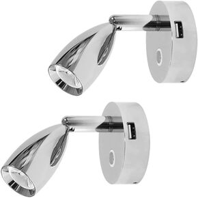 THALASSA 12V RV Spotlight USB Reading Light - Dimmable Touch Switch with Blue Circle Night Light, Polished Chrome, Surface Mounted on Trailer Caravan Boat Interior as Bedside Light Book Lamp, 2 Pack in Saudi Arabia