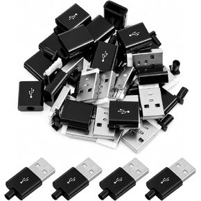 20 Sets USB Type A 4 Pin Male Jack Connectors Adapter, Type A 4 Pin Male Connector with Black Plastic Cover, DIY Repair Plug for Data Charging Port Replacement in Kuwait