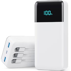 Portable Charger Power Bank 50800mAh,25W USB C Fast Charging Battery Pack with 3 Built in Cables & LED Display,6 Output 2 Input Travel Essentials Phone Charger for iPhone 17/16/15,Galaxy,Android etc in Kuwait
