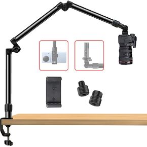 Overhead Camera Mount Desk Stand, Bearing 18lb, Base& Top 360° Adjustable, with 1/4“ 3/8" 5/8" Screw, 3-Section Flexible Articulating Metal Arm for DSLR Camera/Webcam in Kuwait