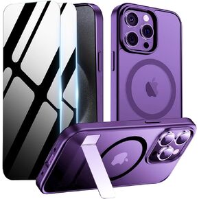 Magnetic Case for iPhone 16 Pro Max with Privacy Screen Protector & Folding Kikstand [Compatible with MagSafe],Soft Shockproof Phone Case Protective Bumper Cover for iPhone 16 ProMax,Black in Kuwait