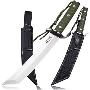 WPKOPYA japans Fixed Blade Hunting Knife 17.4" Full Tang AUS-10 Steel, Samurai Style Tactical Bowie Knife with Mirror Polished Blade, G10 Fiber Handle & Leather Sheath for Camping, Survival, Outdoor Use in Kuwait