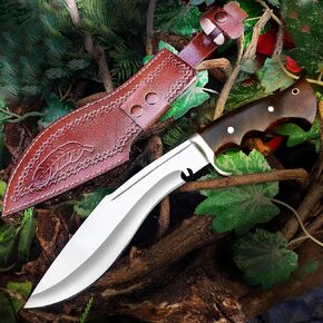 16" Full Tang Kukri Knife – D2 Steel Nepalese Style Machete – 11" Heavy Duty Survival Blade with Rosewood Handle – Traditional Hunting & Bushcraft Knife – Includes Premium Leather Sheath – Handcrafted Tactical Tool in Kuwait