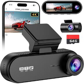 4K 3 Channel Dash Cam Front Rear for Car, True 170° Wide Angle, 3.19" IPS Screen 2.4G WiFi Custom APP Control, Loop Recording Collision Lock G-Sensor Parking Monitor, 256GB Storage Max in Kuwait