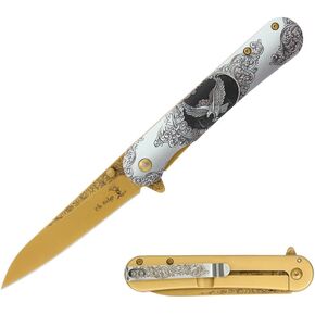 Elk Ridge Premium Decorative Folding Knife, 8 Inch Overall Length, Handle with Animal Engraved Design, 3.5 Inch Stainless Steel Blade, Camping, Hunting, Collectible in Kuwait