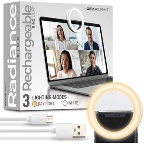 GearLight Selfie Ring Light for Computer or Phone - iPhone Compatible LED Lighting for Laptop Webcam, Video Recording - Rechargeable Circle Clip - Cute Stuff & Room Decor - White - 3.5 inch in Kuwait