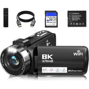 8K Cam Recorder 80MP WiFi Black Video Camera for Beginner Vloggers in Kuwait