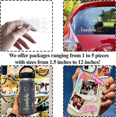 3Pcs Custom Name Transparent Sticker Personalized Clear Decal with Heart in Kuwait