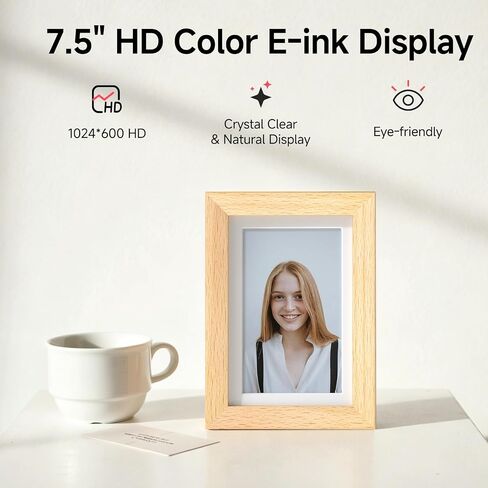 Bigme F7 Pro Smart Digital Photo Frame, ePaper Photo Frame with 7.5 Inch HD Color E-Ink Display, Support Mobile App WiFi Sharing, Calender & Sync Reminders, Long Battery Life, Beech in Kuwait