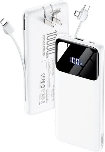 Portable Charger 10000mAh Power Bank with Built-in Cables and Wall Plug in Kuwait