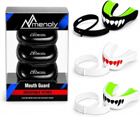 MENOLY 3 Packs Kids Youth Mouth Guard with Strap for Football - Mouth Guard Football Age 6-10 with Cases for Boxing, Lacrosse, Hockey, Basketball, MMA, Wrestling and Other Contact Sports Age 7-12 in Saudi Arabia