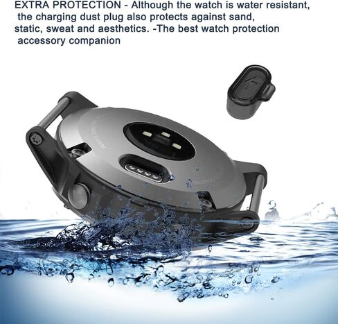 Compatible for Garmin Forerunner 570 42mm Screen Protector & Charge Dust Plug Kit Bubble-Free Shockproof TPU Protective Film [It's Not Glass](Not for 570-47mm) 4+4 Pack in Kuwait