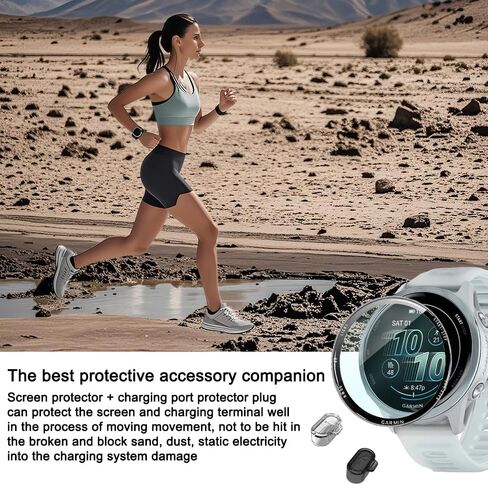 Compatible for Garmin Forerunner 570 42mm Screen Protector & Charge Dust Plug Kit Bubble-Free Shockproof TPU Protective Film [It's Not Glass](Not for 570-47mm) 4+4 Pack in Kuwait
