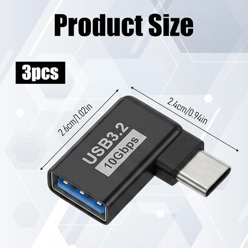 3 Pack USB C 90 Degree Adapter, USB 3.0 Adapter Right Angle Type C Male in Kuwait