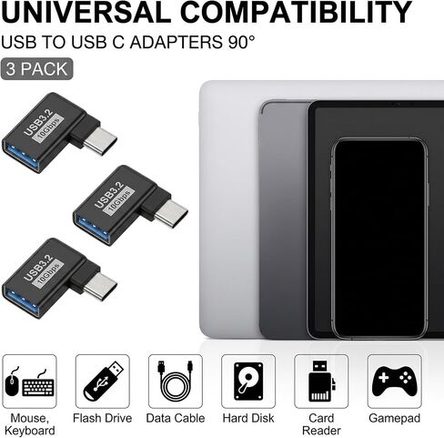 3 Pack USB C 90 Degree Adapter, USB 3.0 Adapter Right Angle Type C Male in Kuwait