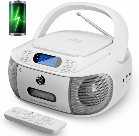 CD Cassette Player Combo, Hernpark Rechargeable Boombox with Bluetooth 5.1, Tape Recording, FM Radio, Super Bass, Stereo Sound, Aux/USB Drive, Headphones Jack, Boom Box for Indoor Outdoor in Kuwait