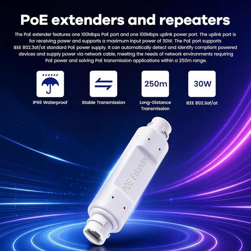 48V POE Extender IP66 Waterproof 30W Outdoor POE Repeater 10/100Mbps RJ45 Ethernet POE Extender for POE Switches,POE Cameras,etc in Kuwait