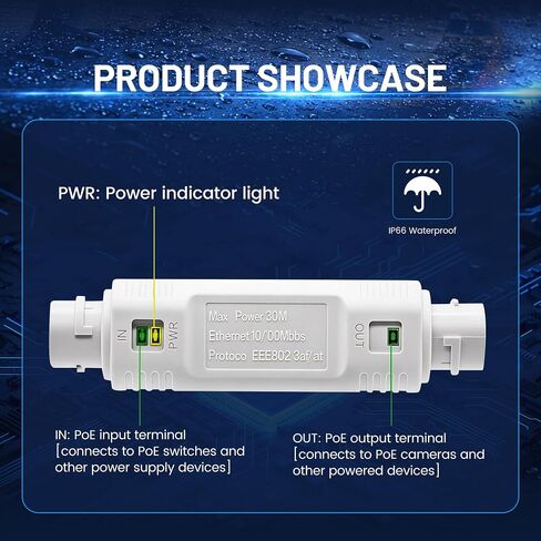 48V POE Extender IP66 Waterproof 30W Outdoor POE Repeater 10/100Mbps RJ45 Ethernet POE Extender for POE Switches,POE Cameras,etc in Kuwait