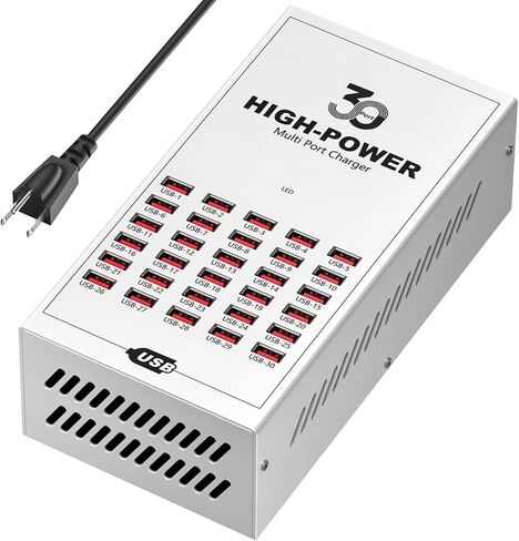200W 30 Port Multiple USB Charging Station, Multiple Phone Charger Station with Intelligent Protection, Desktop Multi Port USB Hub for School/Hotel/Travel/Shop, Compatible with iPhone/ipad/Tablet in Kuwait
