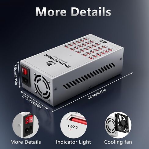 200W 30 Port Multiple USB Charging Station, Multiple Phone Charger Station with Intelligent Protection, Desktop Multi Port USB Hub for School/Hotel/Travel/Shop, Compatible with iPhone/ipad/Tablet in Kuwait