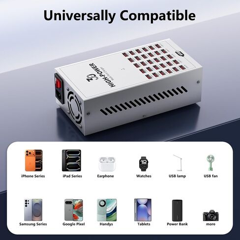 200W 30 Port Multiple USB Charging Station, Multiple Phone Charger Station with Intelligent Protection, Desktop Multi Port USB Hub for School/Hotel/Travel/Shop, Compatible with iPhone/ipad/Tablet in Kuwait