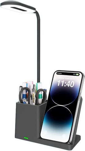 Modern Pen Holder Pencil Holder with Lamp and 15W Wireless Charging Stand Black Housewarming Gifts in Kuwait