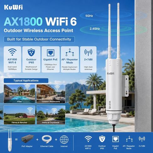 KuWFi AX1800 Outdoor WiFi 6 Access Point for Yard, Farm & Garage in Saudi Arabia