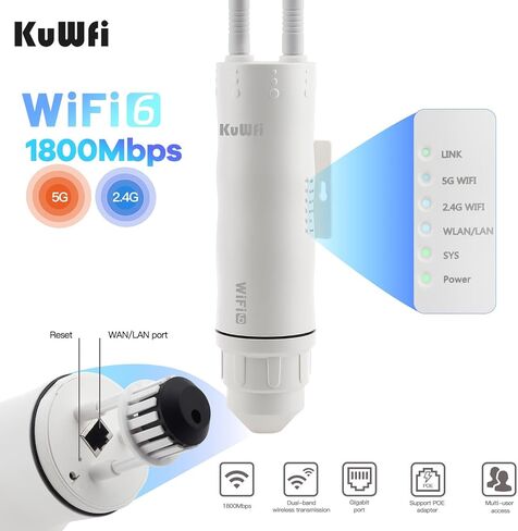 KuWFi AX1800 Outdoor WiFi 6 Access Point for Yard, Farm & Garage in Saudi Arabia