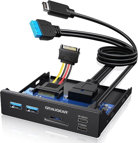 GRAUGEAR 3.5" PC Front Panel USB Hub - USB-C and USB 3.0 Ports, SD/microSD Card Reader, 3.5 inch Drive Bay Expansion for Desktop, Requires 19-Pin USB3.0 & 20-Pin Type-C Key A Header in Kuwait