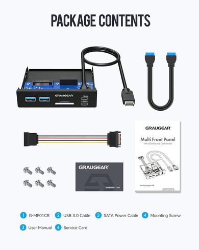 GRAUGEAR 3.5" PC Front Panel USB Hub - USB-C and USB 3.0 Ports, SD/microSD Card Reader, 3.5 inch Drive Bay Expansion for Desktop, Requires 19-Pin USB3.0 & 20-Pin Type-C Key A Header in Kuwait
