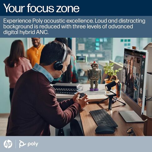 Poly Voyager Focus 2 UC Bluetooth Headphones with Mic & Charging Stand - ANC - Connect to PC or Mobile via Bluetooth - Microsoft Teams Certified - Includes BT700 USB-C to USB-A Adapter, Travel Case in Kuwait