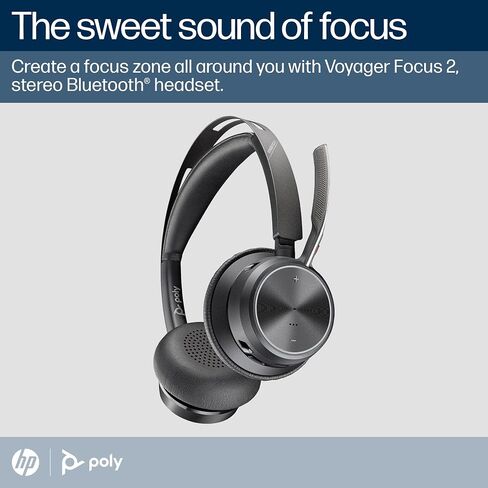 Poly Voyager Focus 2 UC Bluetooth Headphones with Mic & Charging Stand - ANC - Connect to PC or Mobile via Bluetooth - Microsoft Teams Certified - Includes BT700 USB-C to USB-A Adapter, Travel Case in Kuwait