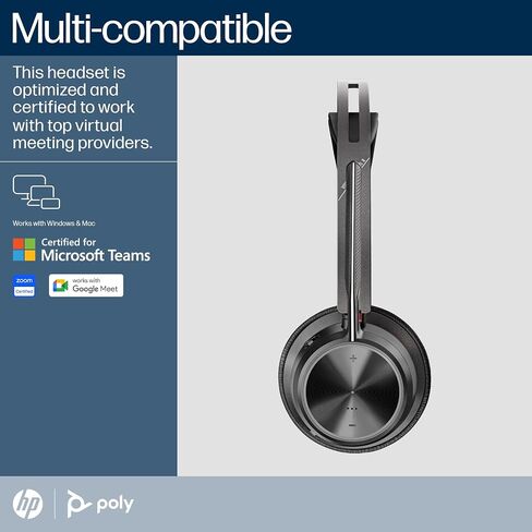 Poly Voyager Focus 2 UC Bluetooth Headphones with Mic & Charging Stand - ANC - Connect to PC or Mobile via Bluetooth - Microsoft Teams Certified - Includes BT700 USB-C to USB-A Adapter, Travel Case in Kuwait