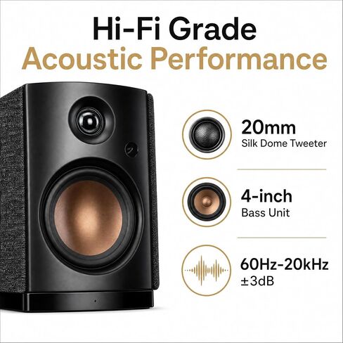 HiVi-Swans OS-10 HiFi Stereo Speakers, Bluetooth 5.0 Active Computer Bookshelf Speakers - 4'' Dynamic Woofer, Powered Desk Speakers 62w RMS with Touch Control for PC/Phone/TV - Black in Kuwait