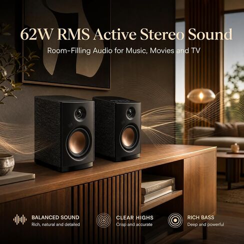 HiVi-Swans OS-10 HiFi Stereo Speakers, Bluetooth 5.0 Active Computer Bookshelf Speakers - 4'' Dynamic Woofer, Powered Desk Speakers 62w RMS with Touch Control for PC/Phone/TV - Black in Kuwait