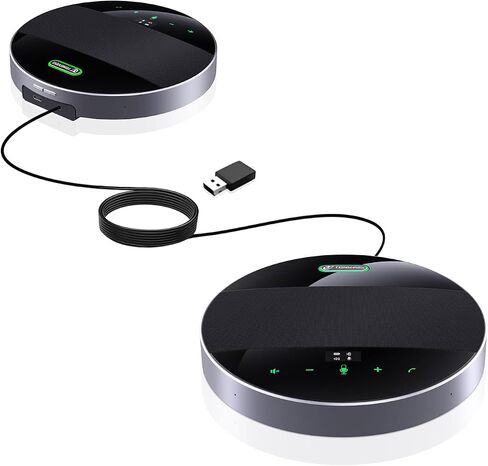 Wireless Conference Speaker and Microphone, 2-in-1 Daisy Chain Bluetooth Speakerphone with 4 Mics Arrays and 360° Voice Pickup and Noise Reduction,Bluetooth/USB/Dongle connection Methods for 30 People in Saudi Arabia