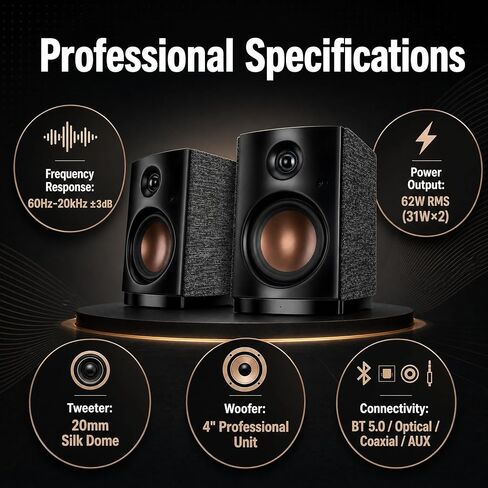 HiVi-Swans OS-10 HiFi Stereo Speakers, Bluetooth 5.0 Active Computer Bookshelf Speakers - 4'' Dynamic Woofer, Powered Desk Speakers 62w RMS with Touch Control for PC/Phone/TV - Black in Kuwait