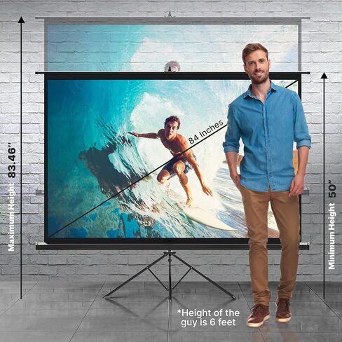 Pyle 80 Inch Portable Projector Screen with Tripod Stand - Quick Setup Fold Out Roll Up Screen Featuring White Matte Surface 16:9 Aspect Ratio Black Masking Border, Ideal for Indoor and Outdoor Use in Saudi Arabia