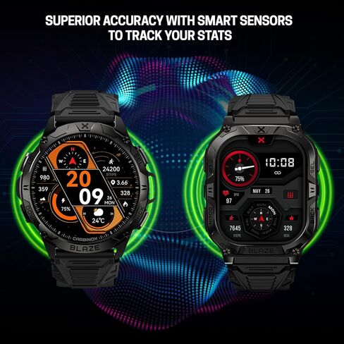 CARBINOX Blaze Smart Watch with 6 Pack Bands 22 mm GPS, Rugged Fitness Tracker Waterproof IP69K, Compatible with Android and iOS, 170+ Sports Modes, Make/Receive Calls (Square) in Kuwait