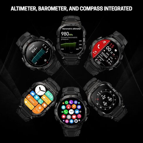 CARBINOX Blaze Smart Watch with 6 Pack Bands 22 mm GPS, Rugged Fitness Tracker Waterproof IP69K, Compatible with Android and iOS, 170+ Sports Modes, Make/Receive Calls (Square) in Kuwait