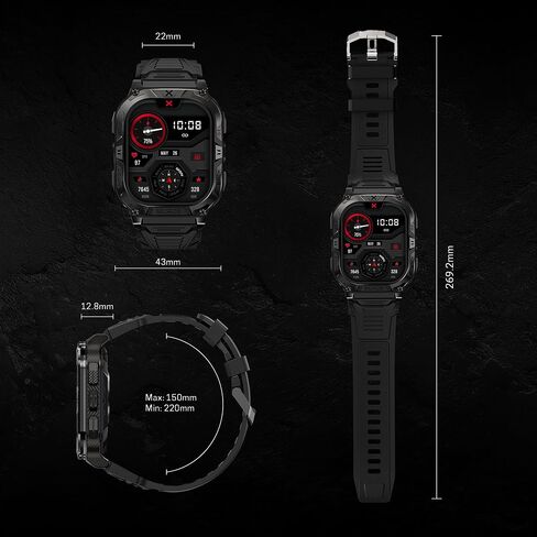 CARBINOX Blaze Smart Watch with 6 Pack Bands 22 mm GPS, Rugged Fitness Tracker Waterproof IP69K, Compatible with Android and iOS, 170+ Sports Modes, Make/Receive Calls (Square) in Kuwait