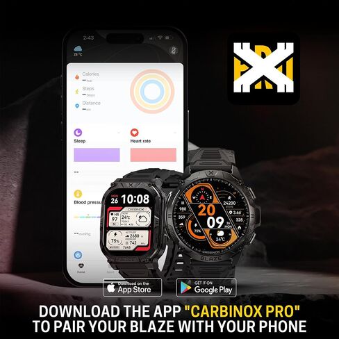 CARBINOX Blaze Smart Watch with 6 Pack Bands 22 mm GPS, Rugged Fitness Tracker Waterproof IP69K, Compatible with Android and iOS, 170+ Sports Modes, Make/Receive Calls (Square) in Kuwait