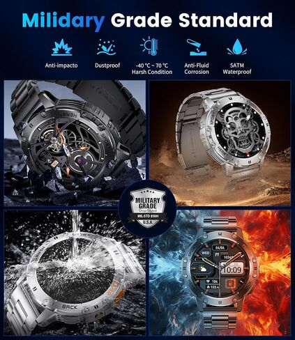 LIGE 1.43" AMOLED Smart Watch for Men with Flashlight, Bluetooth Calling, 100+ Sport Modes, 530mAh, IP68 Waterproof Fitness Tracker for Workout, iOS Android Compatible, Black Steel Camouflage Silicone in Saudi Arabia