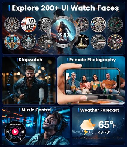 LIGE 1.43" AMOLED Smart Watch for Men with Flashlight, Bluetooth Calling, 100+ Sport Modes, 530mAh, IP68 Waterproof Fitness Tracker for Workout, iOS Android Compatible, Black Steel Camouflage Silicone in Saudi Arabia