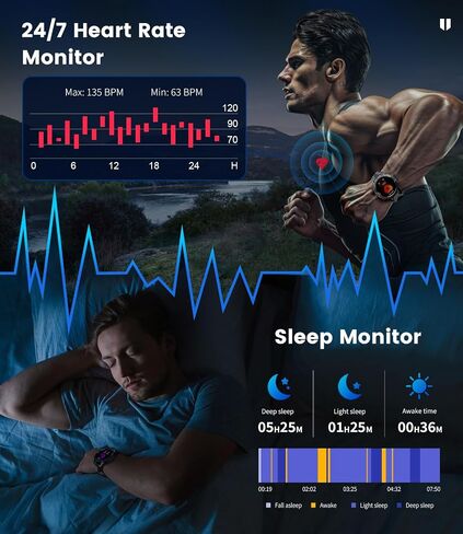 LIGE 1.43" AMOLED Smart Watch for Men with Flashlight, Bluetooth Calling, 100+ Sport Modes, 530mAh, IP68 Waterproof Fitness Tracker for Workout, iOS Android Compatible, Black Steel Camouflage Silicone in Saudi Arabia